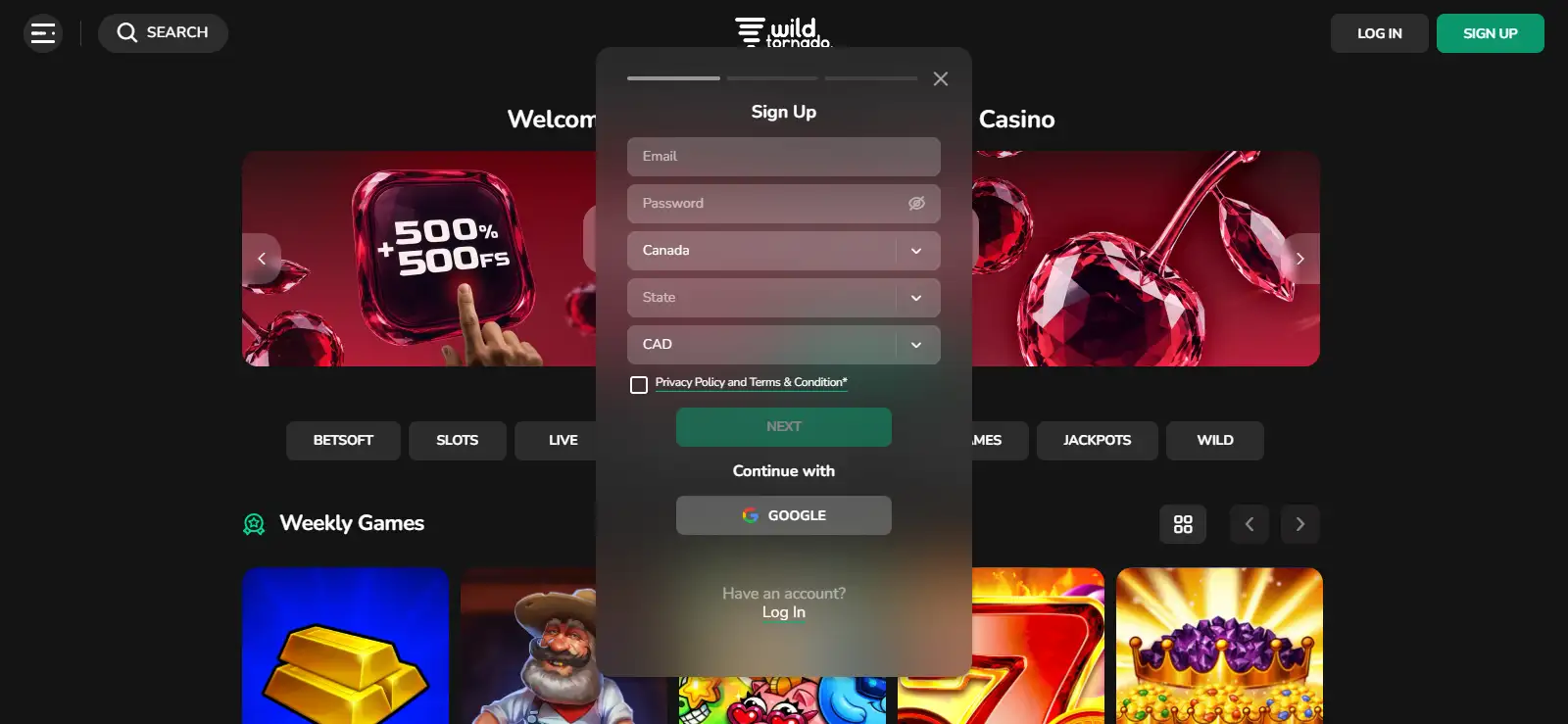 Wild Tornado Account Australia – Registration, Login and First Steps