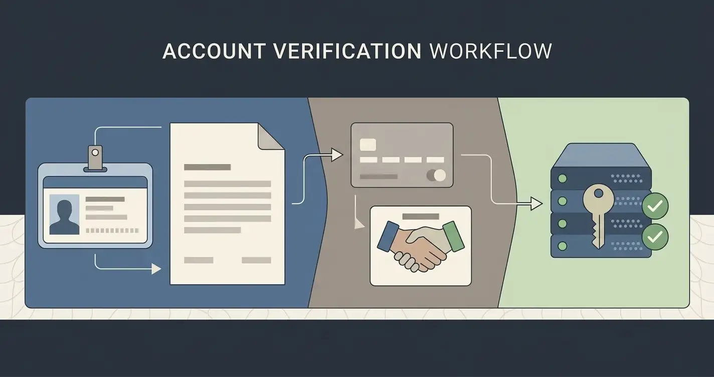 Neutral illustration of identity, account and payment verification without personal data or branded interface