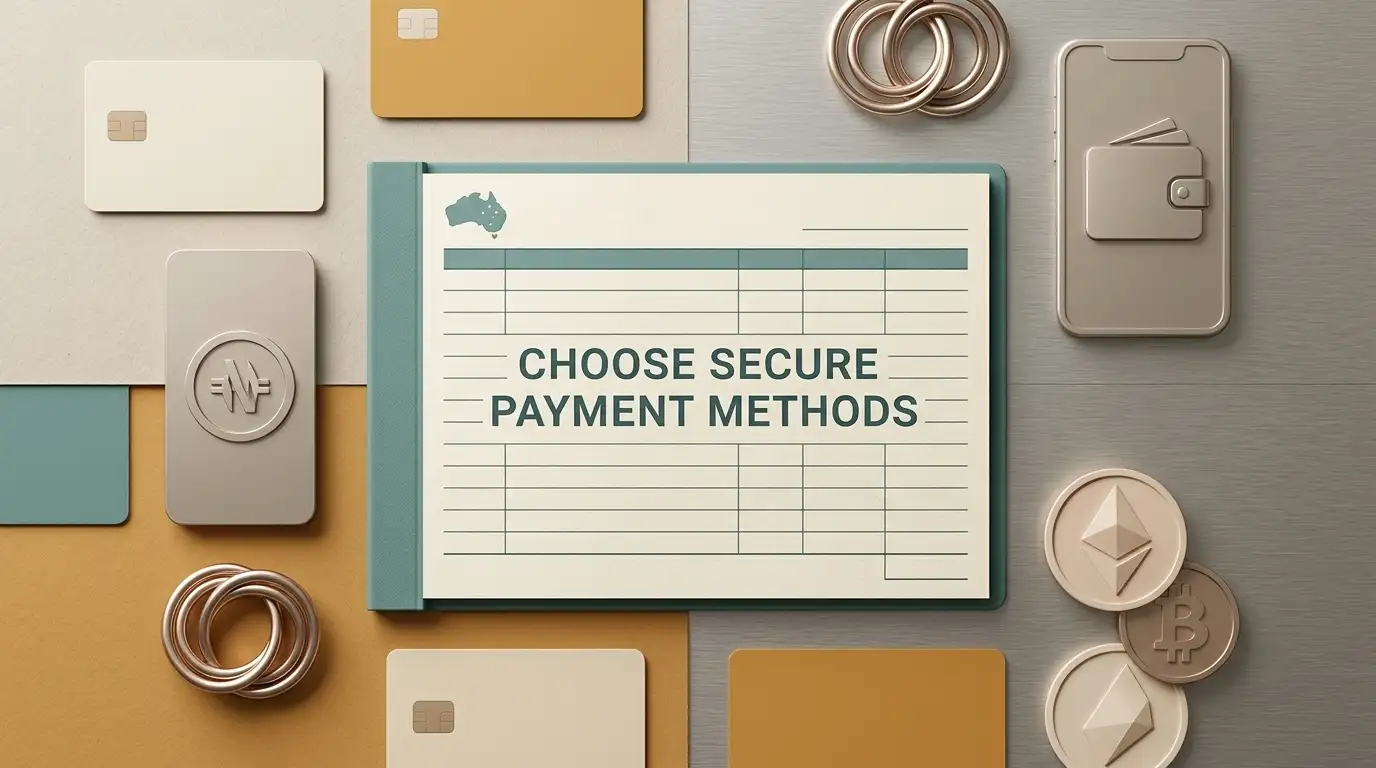 Conceptual illustration of Australian-dollar payments using cards, e-wallets, bank transfers and cryptocurrency